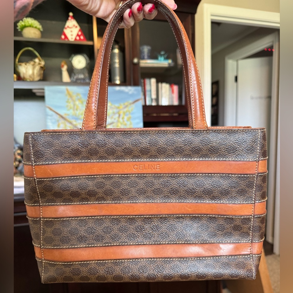 Celine Triomphe Macadam Canvas tote bag brown